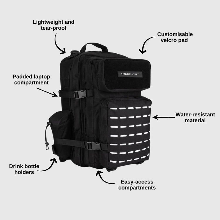 Tactical Gym Backpack | Large 45L Monochrome | Shieldfit
